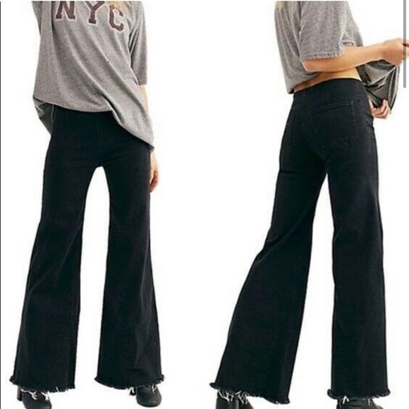 Free People Drapey A Line Pull On  Bell Bottoms Flare Jeans 29 Black ob890046 - Picture 2 of 9
